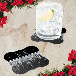 Posavasos De Papel Elegant Black and Silver Sparkling Merry Christmas