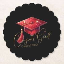 Posavasos De Papel Elegant Congrats Grad Artwork in Red, Gold & Black