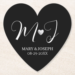 Posavasos De Papel Elegant Custom Black And White Wedding Monogram 