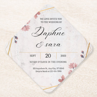 Posavasos De Papel Elegant Floral Wedding Invitation – Geometric Gold