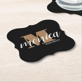 Posavasos De Papel Elegant Monogram Black Gold Script minimal