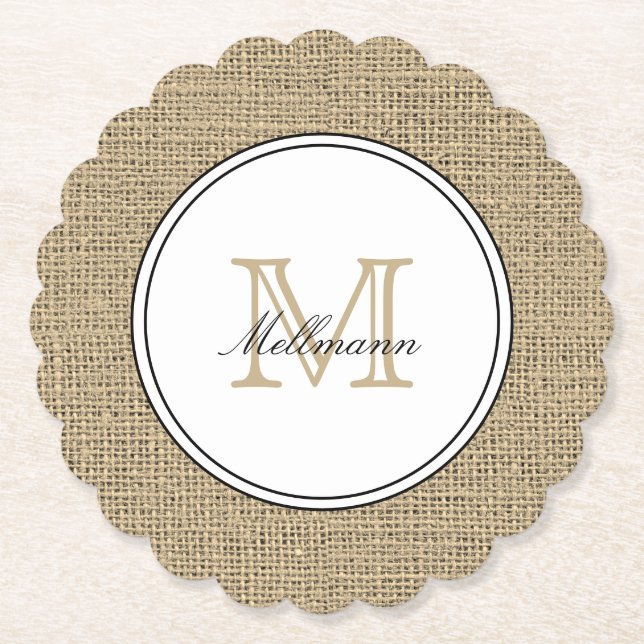 Posavasos De Papel Elegant Monogram Name Country Chic Style Burlap (Anverso)