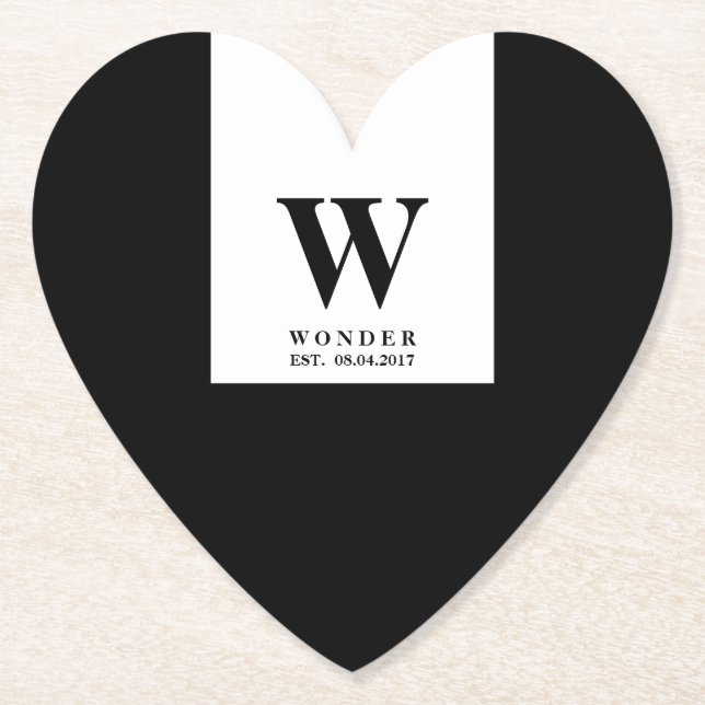 Posavasos De Papel Elegant Newlywed Monogram | Black wedding (Anverso)