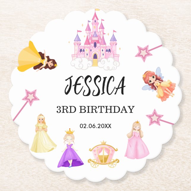 Posavasos De Papel Elegant Princess Birthday Celebration (Anverso)