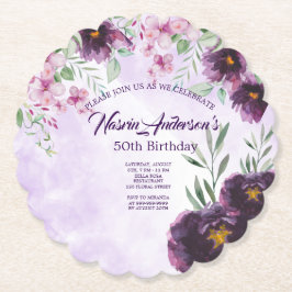 Posavasos De Papel Elegant Purple Floral Birthday Invitation