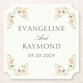 Posavasos De Papel Elegant Watercolor Floral Rococo Wedding 