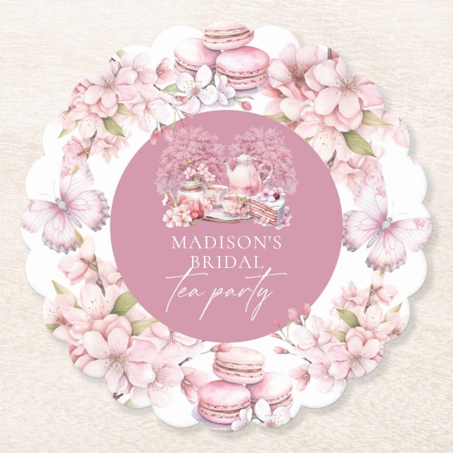 Posavasos De Papel Elegante acuarela cerezo flor de novia té (Anverso)
