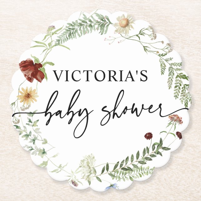 Posavasos De Papel Elegante Baby Shower Wildflowers (Anverso)