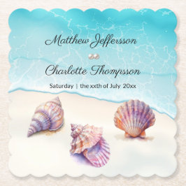 Posavasos De Papel Elegante Beach Wedding Seashells Perlas Náuticas