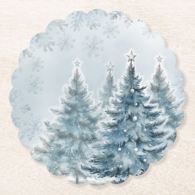 Posavasos De Papel Elegante Blue and Silver Winter Wonderland (Anverso)