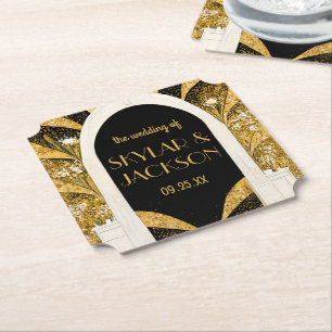 Posavasos De Papel Elegante Boda de Arcos de Arte Deco Negro y Oro