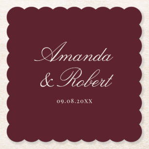 Posavasos De Papel Elegante Boda de Caligrafía Burgundy