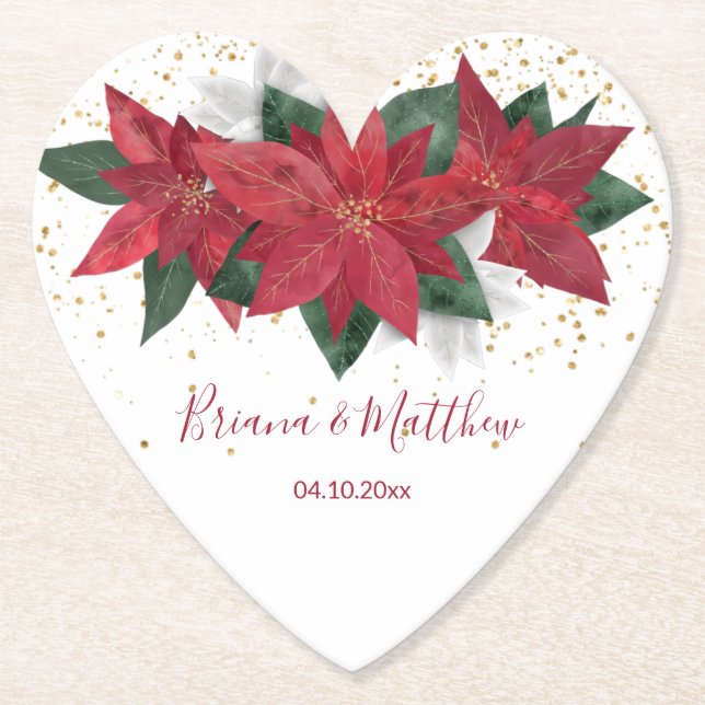 Posavasos De Papel Elegante Boda de Navidades Rojos de Poinsettia (Anverso)