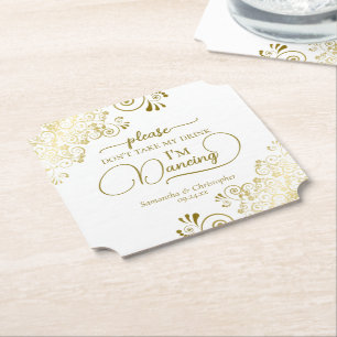 Posavasos De Papel Elegante Boda de Oro y Blanco No Me Quites Mi Bebi