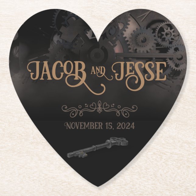 Posavasos De Papel Elegante Boda de Steampunk Negro (Anverso)