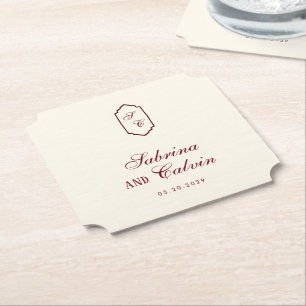 Posavasos De Papel Elegante Boda Retro Burgundy a Cuadros