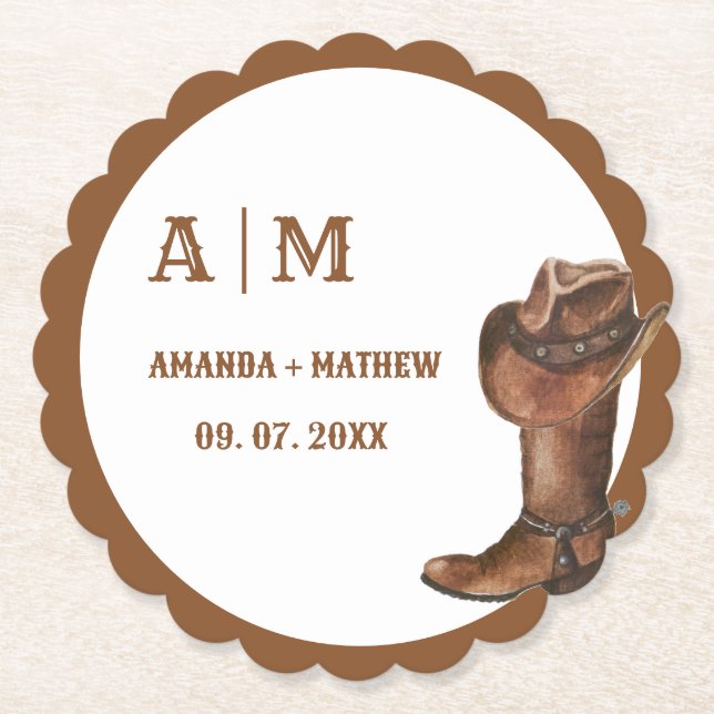 Posavasos De Papel Elegante Boho Western Cowboy Boda Gracias (Anverso)