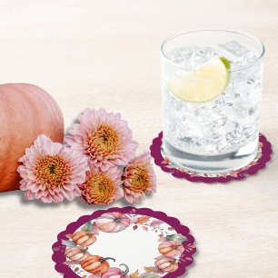 Posavasos De Papel Elegante calabaza de otoño con hoja de agua en ton