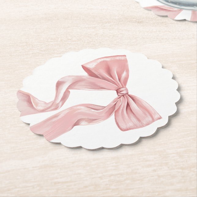 Posavasos De Papel Elegante Coquette de Bow Rosado (En perspectiva)