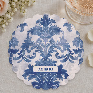 Posavasos De Papel Elegante damasco Azul toile de jouy monograma