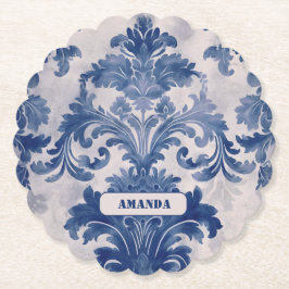 Posavasos De Papel Elegante damasco Blue toile de jouy monograma
