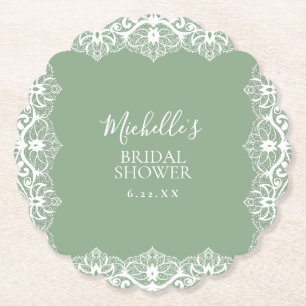 Posavasos De Papel Elegante ducha de novia de encaje verde salvia