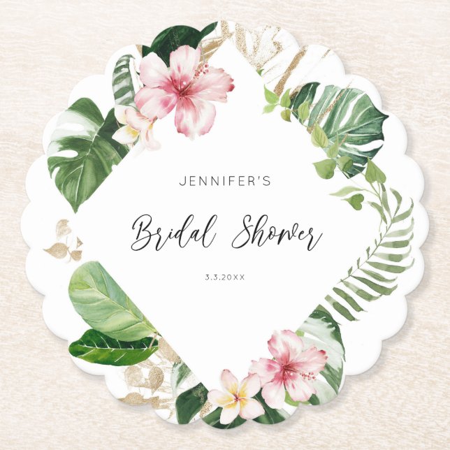 Posavasos De Papel Elegante ducha de novia tropical monstera (Anverso)