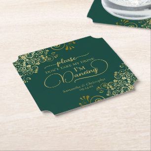 Posavasos De Papel Elegante Esmeralda y Oro no se lleven mi Boda de b