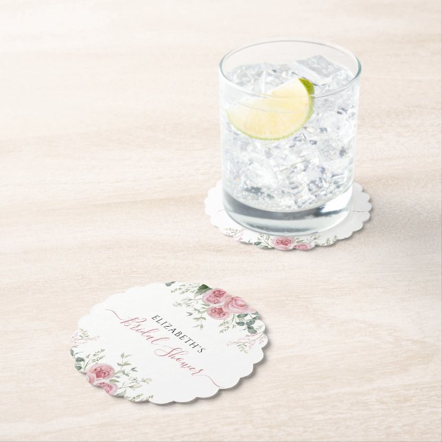 Posavasos De Papel Elegante eucalipto y rosas rosadas invitan (In situ)