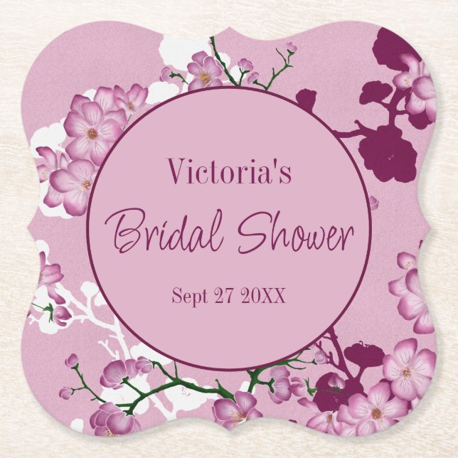 Posavasos De Papel Elegante Flor De Cerezo Rosa Ducha Bridal (Anverso)