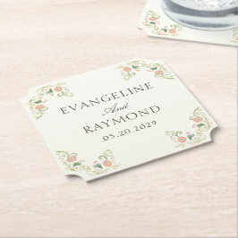 Posavasos De Papel Elegante Floral Rococó Boda en Acuarela