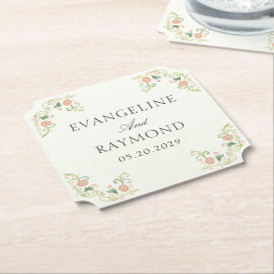 Posavasos De Papel Elegante Floral Rococó Boda en Acuarela