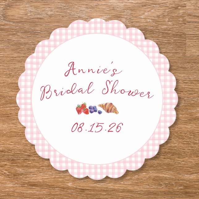 Posavasos De Papel Elegante Gingham Summer Brunch Bridal Shower Rosa (Subido por el creador)