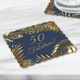 Posavasos De Papel Elegante Gold Blue 50 Fabuloso cumpleaños