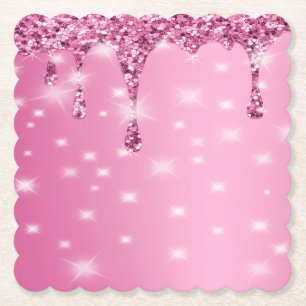 Posavasos De Papel Elegante goteo de Purpurina rosado caliente