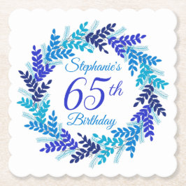 Posavasos De Papel Elegante guirnalda azul 65 cumpleaños