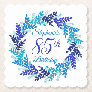 Posavasos De Papel Elegante guirnalda azul 85 cumpleaños