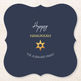 Posavasos De Papel Elegante Happy Hanukkah Golden David Star