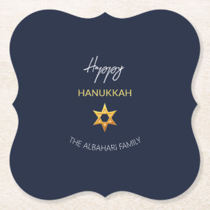 Posavasos De Papel Elegante Happy Hanukkah Golden David Star