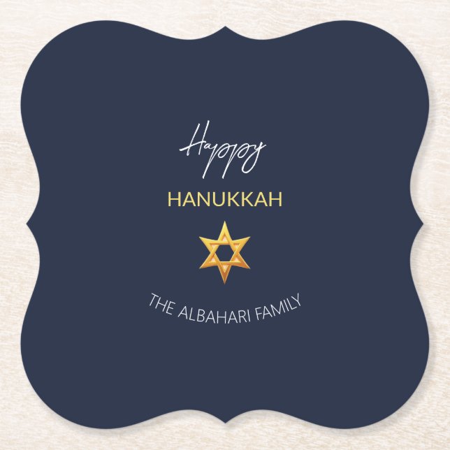 Posavasos De Papel Elegante Happy Hanukkah Golden David Star (Anverso)