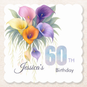 Posavasos De Papel Elegante hito de cumpleaños 60 de Calla Lily