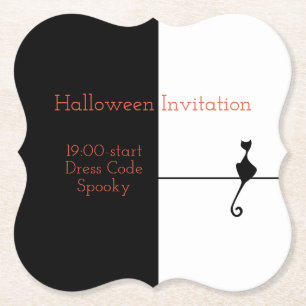 Posavasos De Papel Elegante invitación de Halloween para Gato Negro