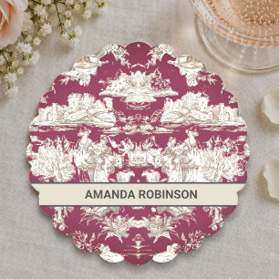 Posavasos De Papel Elegante lago rojo vintage monograma toile de jouy