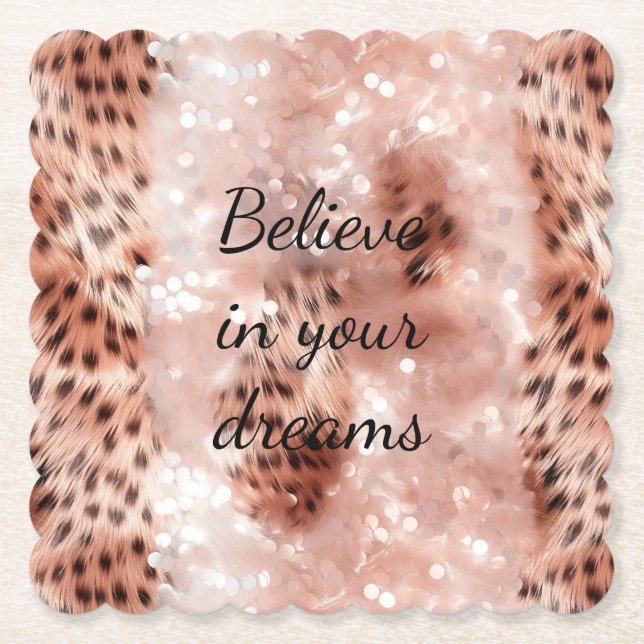 Posavasos De Papel Elegante Leopardo de oro rosa de Girona Glitz (Anverso)