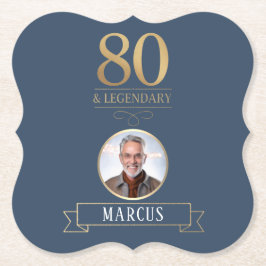 Posavasos De Papel Elegante marina y oro 80 y legendario cumpleaños