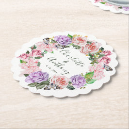 Posavasos De Papel Elegante mariposa Floral Spring Wedding