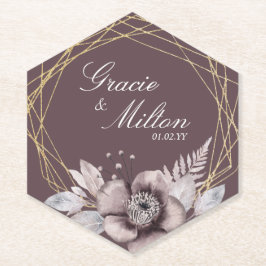 Posavasos De Papel Elegante Monograma Floral Malva Boda 