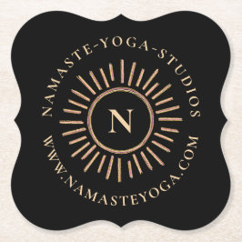 Posavasos De Papel Elegante Monograma Simple Negro Oro Moderno