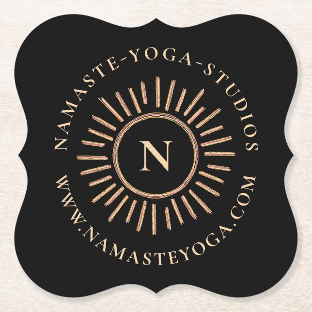 Posavasos De Papel Elegante Monograma Simple Negro Oro Moderno (Anverso)