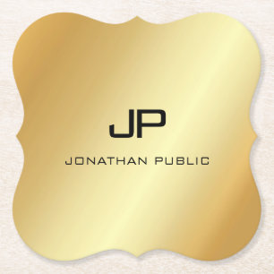 Posavasos De Papel Elegante Monogramado Moderno Faux Gold Template